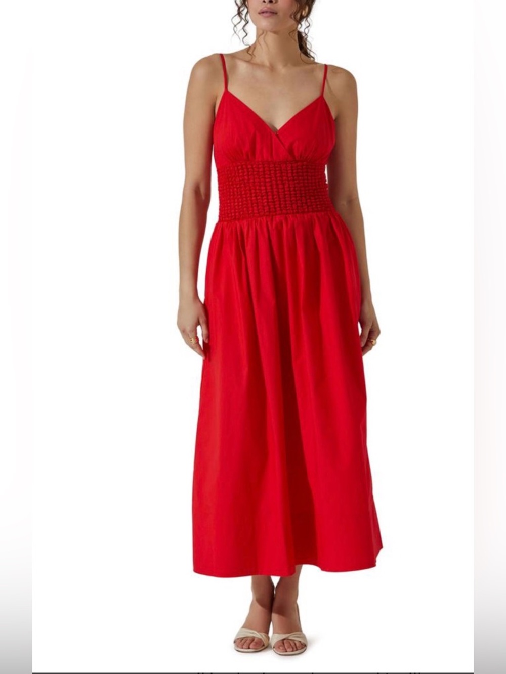 ASTR Popcorn Waist Cotton Midi Dress